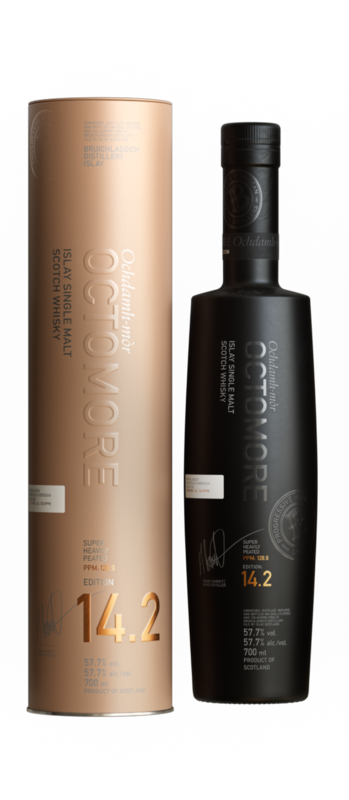 Octomore 14.2 Scottish Barley
5 years old, Oloroso/Amaronefässer 128.9 ppm
Single Malt Scotch Whisky, Bruichladdich

